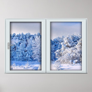 Poster Illusion de fausse fenêtre - Paysage frais de neig