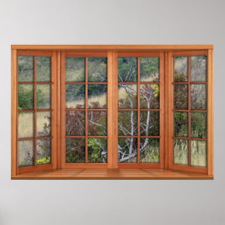 Poster Illusion de la fenêtre de Faux Wooden Bay - Paysag