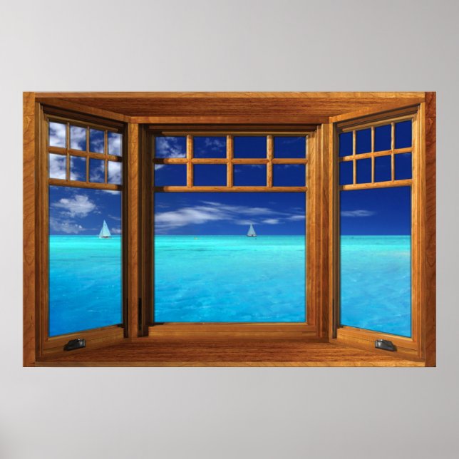 Poster Illusion de la fenêtre de la baie en bois - Bateau (Devant)
