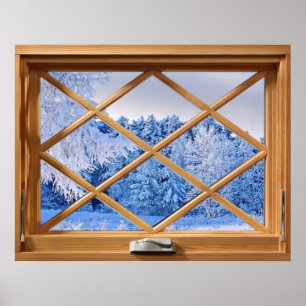 Poster Illusion fausse fenêtre - Scène de neige fraîche
