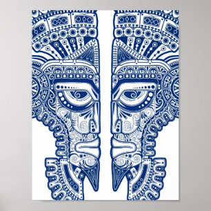 Poster Illusion maya bleue de masque de jumeaux sur le