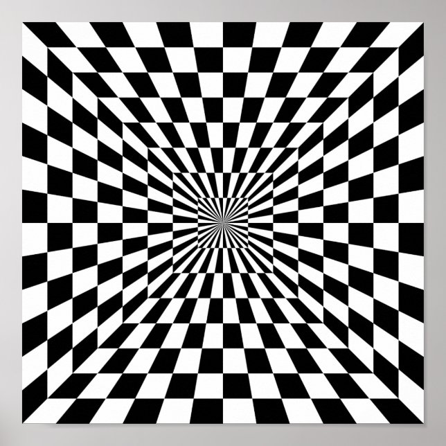 Poster Illusion optique de l'échiquier noir et blanc (Devant)