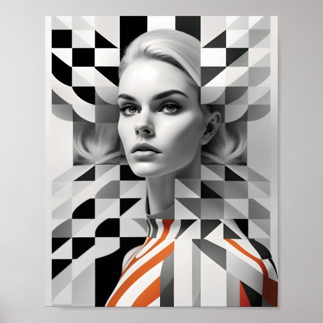 Poster Illusion Optique Femme De Mode Noir Et Blanc (Devant)