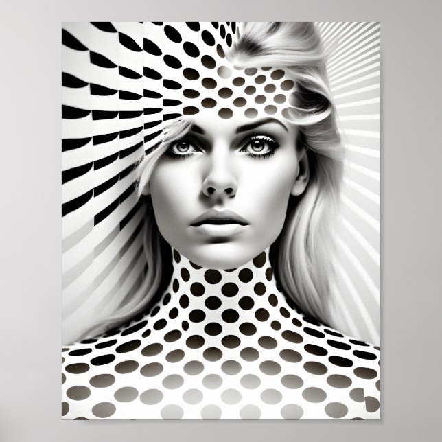 Poster Illusion Optique Femme De Mode Noir Et Blanc (Devant)