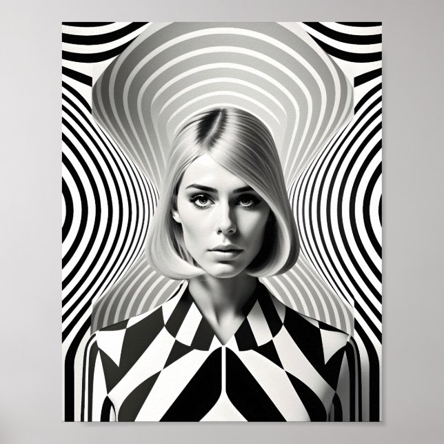 Poster Illusion Optique Femme De Mode Noir Et Blanc (Devant)