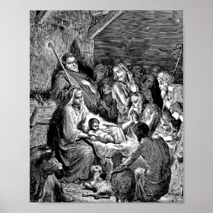 Poster Illustrated Christmas Nativity Scene