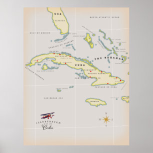 Poster Illustrated map of Cuba