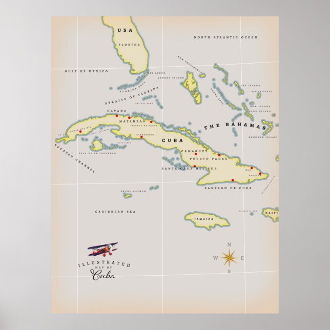 Poster Illustrated map of Cuba (Devant)