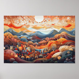 Poster Illustrateur Abstrait Paysage Valley Vs Mountain