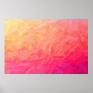 Poster Illustration Abstraite de Brus de soie rose et jau