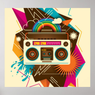 Poster Illustration Abstraite de la radio Vintage colorée