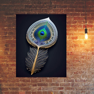 Poster Illustration Abstraite de plumes de paon or