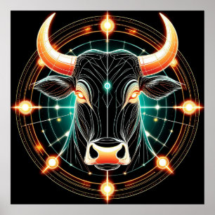 Poster Illustration abstraite de Taureau lumineux