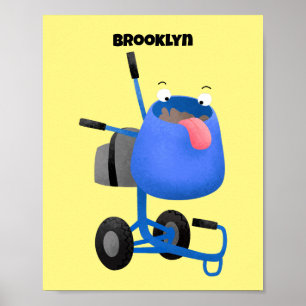 Poster Illustration amusante du mélangeur de ciment bleu