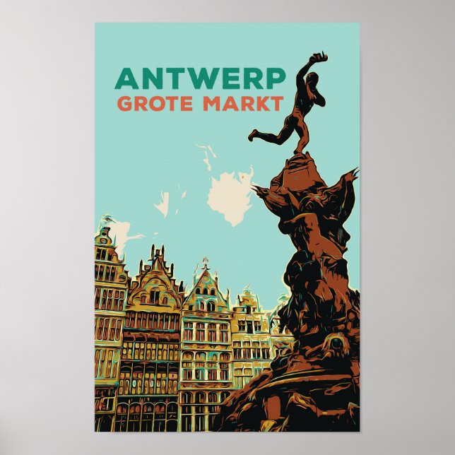 Poster Illustration Anvers Grote Markt Belgique (Devant)