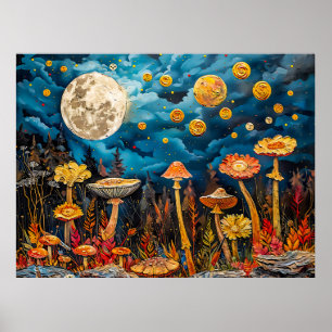 Poster Illustration aquarelle abstraite de pleine lune su