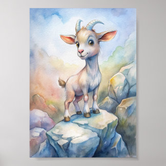 Poster Illustration aquarelle de chèvre fantaisiste, Illu