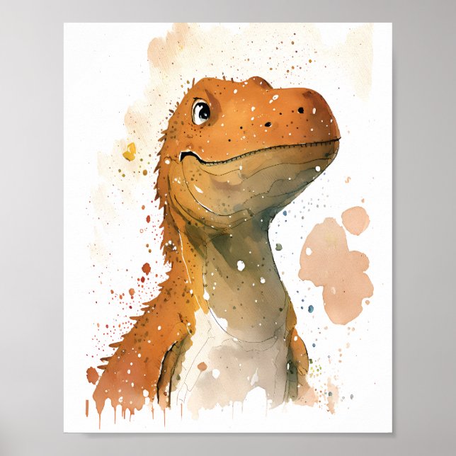 Poster Illustration aquarelle de dinosaure (Devant)