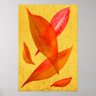 Poster Illustration aquarelle de feuilles d'automne orang