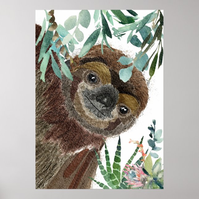 Poster Illustration aquarelle de Sloth (Devant)