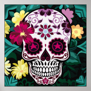 Poster illustration artistique de crâne ornementsflower,