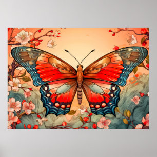 Poster Illustration artistique de papillon jolie