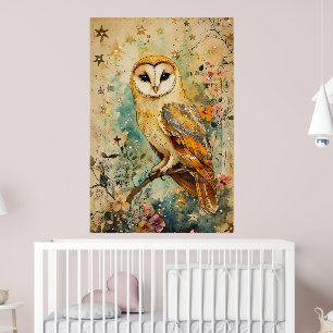 Poster Illustration artistique d'un hibou des marais,