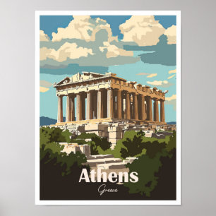 Poster Illustration Athènes Grèce Oeuvres d'art Voyage Li
