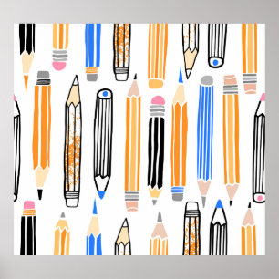 Poster Illustration au crayon de l'école tirée à la main