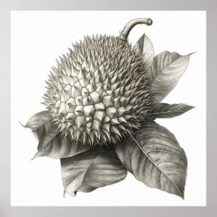 Poster Illustration botanique d'un fruit durian