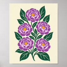 Illustration botanique florale de pivoine pourpre