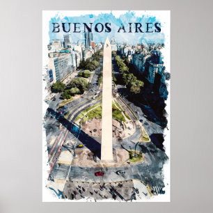 Poster Illustration Buenos Aires Argentina Skyline