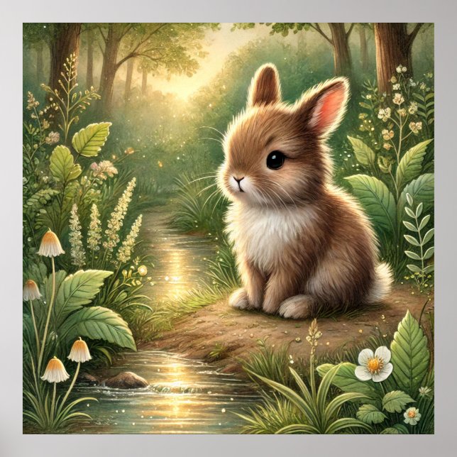 Poster Illustration capricieuse de lapin des bois – Joli  (Devant)