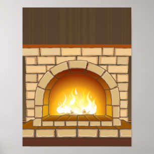 Poster Illustration cosy de cheminée
