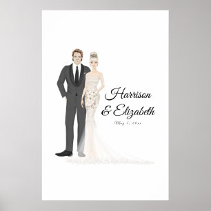Poster Illustration Couple Mariage Guest Book Alternative