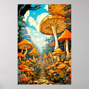 Poster Illustration créative de la forêt de champignons A