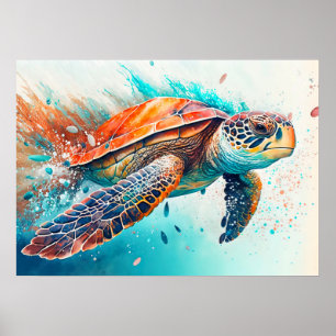 Poster Illustration créative de tortue de natation