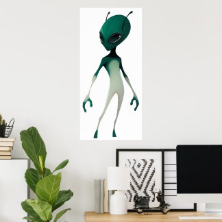 Poster Illustration d'alien vert cool - Personnage de sci