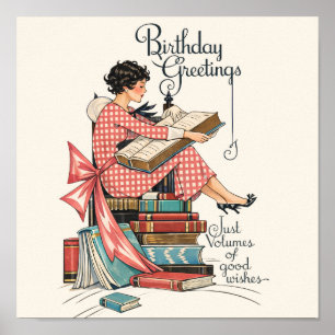 Poster Illustration d'anniversaire pour amateur de livres