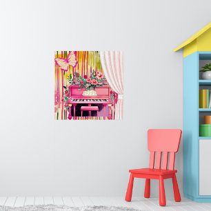 Poster Illustration d'aquarelle de piano rose