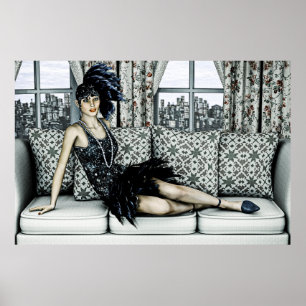 Poster Illustration d'art de la mode Flapper des Années F