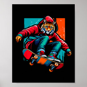 Poster Illustration d'art de skateboard de lynx funky coo