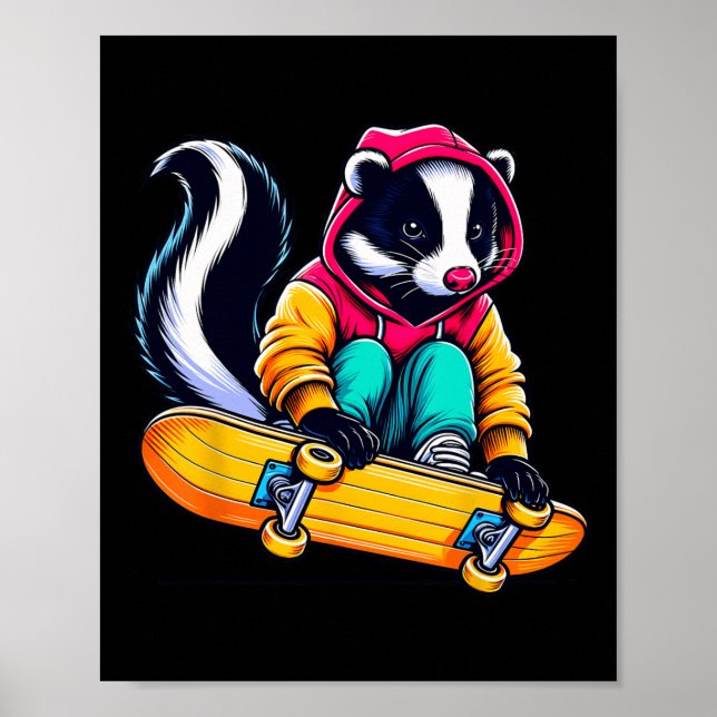 Poster Illustration d'art de skateboard de mouffette funk (Devant)
