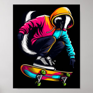 Poster Illustration d'art de skateboard de mouffette funk