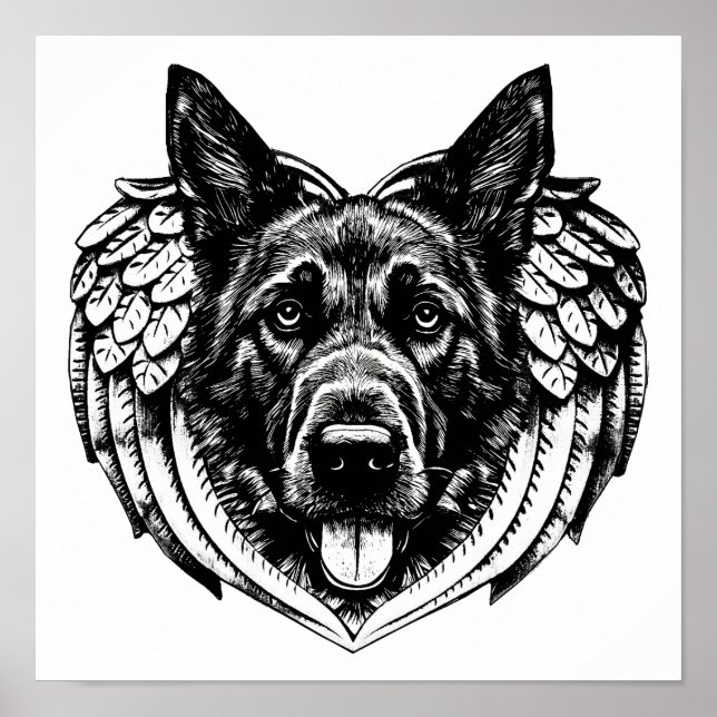 Poster illustration d'art de tête de chien berger alleman (Devant)