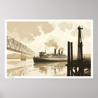 POSTER ILLUSTRATION D'ART FINE PAYSAGE DE BATEAU À REMPOR
