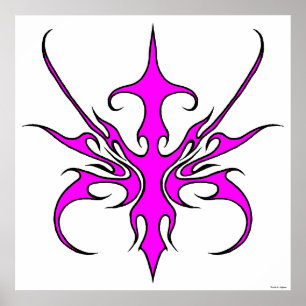 Poster Illustration d'art linéaire tribal rose et noir fé