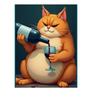 Poster Illustration d'art moderne de chat ivre de luxe