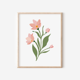 Poster Illustration d'art moderne de fleurs sauvages rose