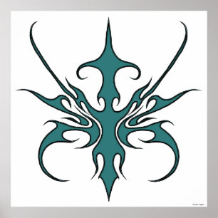 Poster Illustration d'art tribal aquamarine féroce en lig